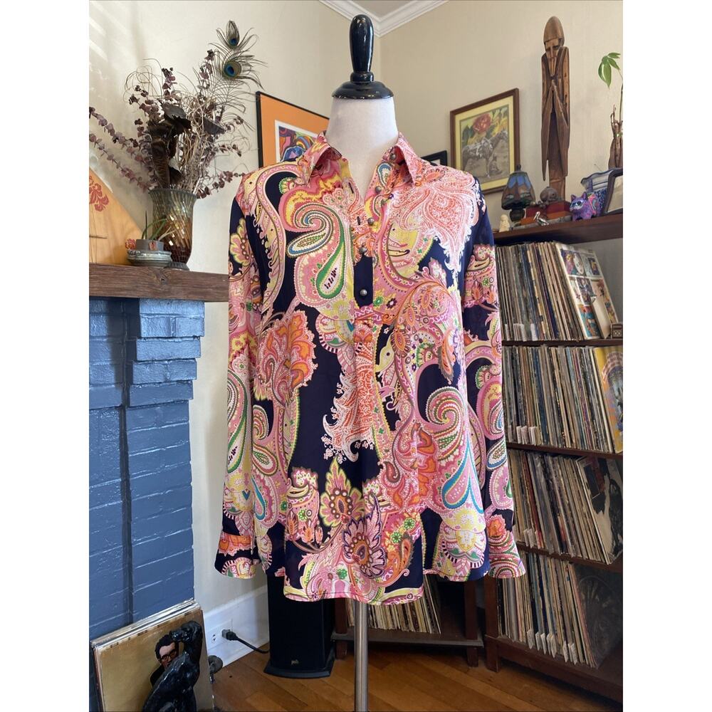 Lauren Ralph LP Colorful Paisley Pattern Long Sleeve Popover Old Money Classic - Picture 5 of 11